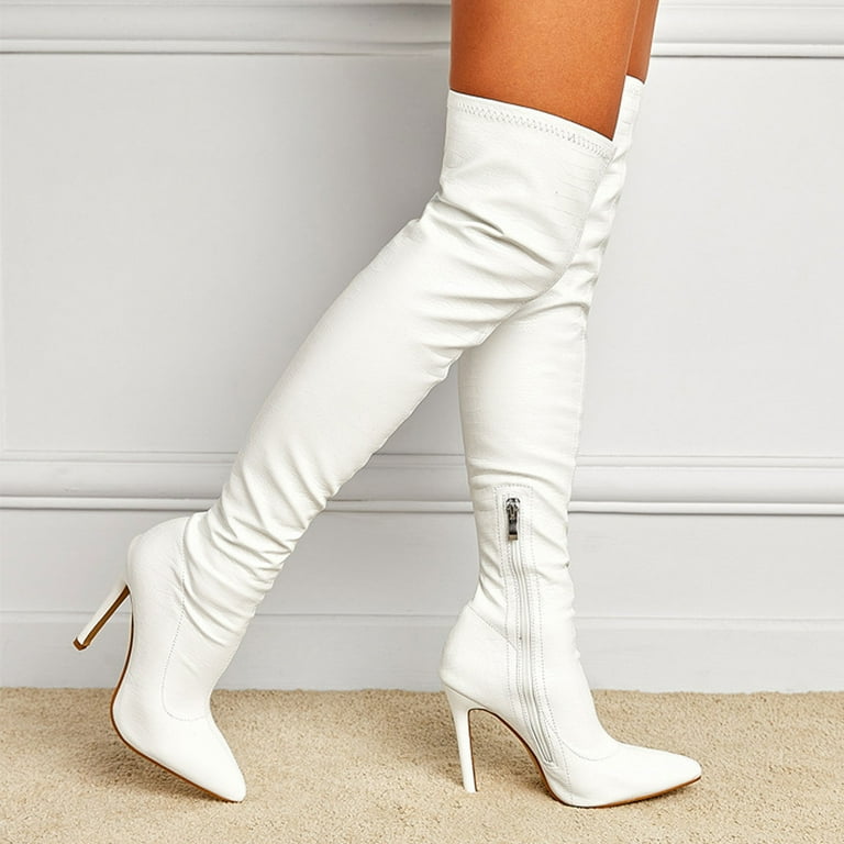 Stiletto Boots White Over The Knee High Boots White Heeled Knee