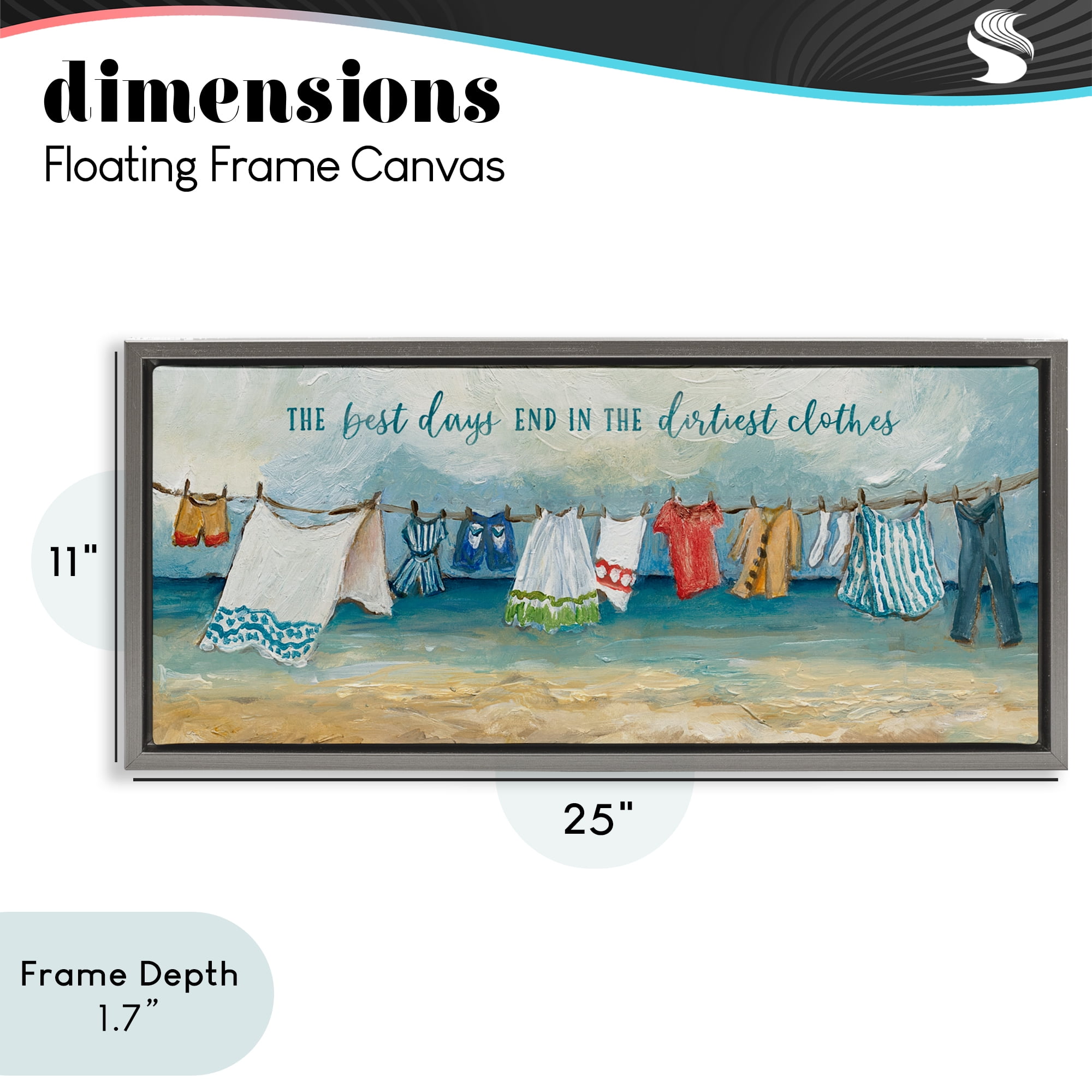 Stupell Industries Clothesline By The Sea Gray Framed Floater Canvas Wall Art, design by Charlene Olson