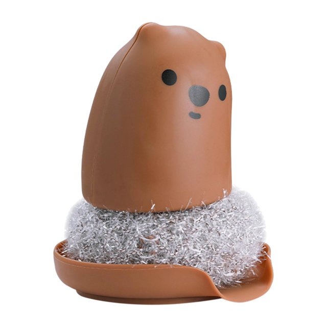 Cepillo multiusos para lavavajillas, cepillo para ollas, duradero, con forma de oso y antigoteo. Marrón