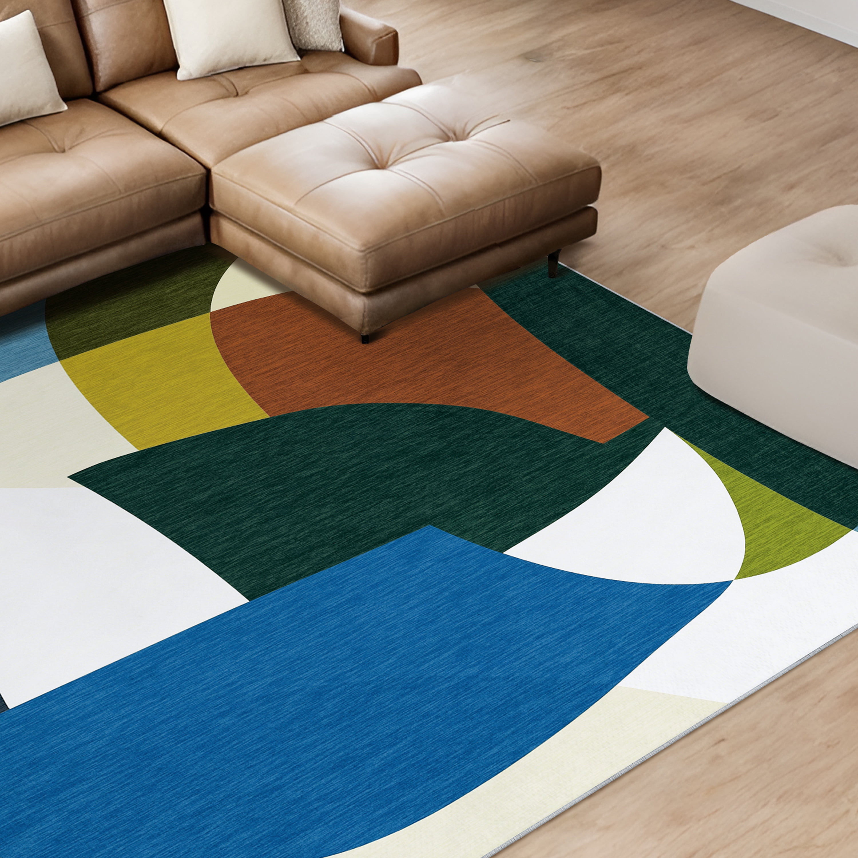 Melding forms I Washable Geometric Art Area Rug size 8'x10', Power-loomed, Heavenly Softness with Non-Slipping Backing