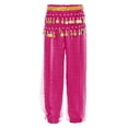thumbnail image 2 of TiaoBug Kids Girls Belly Dance Harem Pants Chiffon Bloomer Trousers with Tassels Waist Chain Hip Scarf Hot Pink 9-12, 2 of 7
