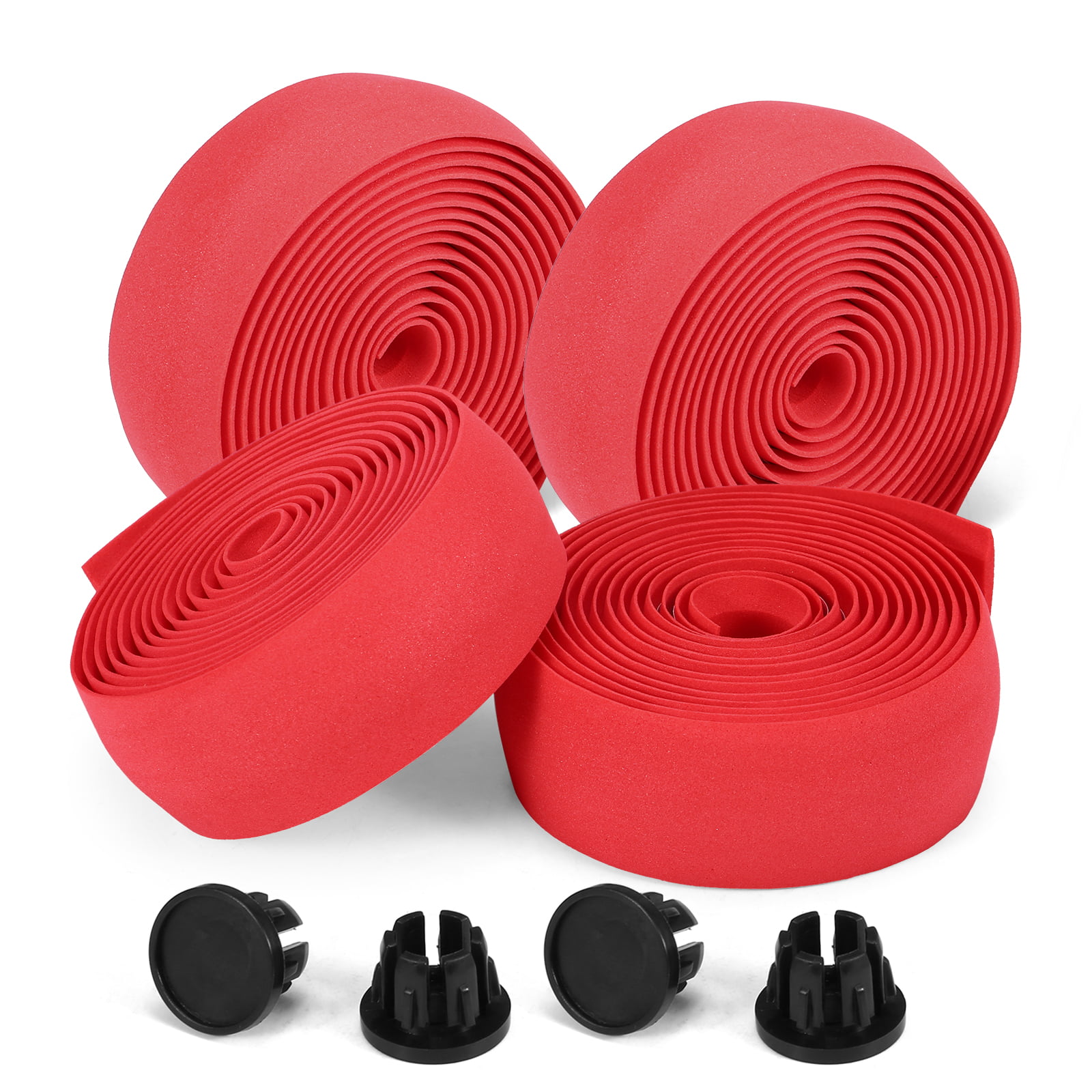 Bike Grip Tape for Road Bicycle Colorful EVA Foam PU Leather Self Adhesive Handlebars Tapes with Bar End Plugs for Cycling Handles Wraps Changing 2PCS Per Set Red 3mm 
