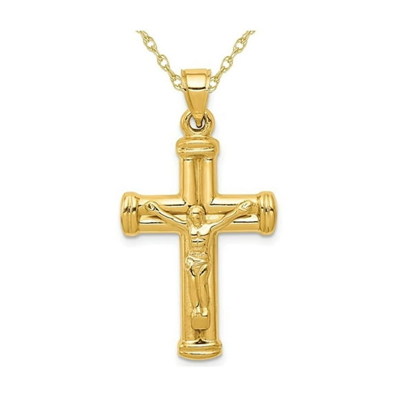 14K Yellow Gold Reversible Crucifix Cross Pendant Necklace with Chain for Men