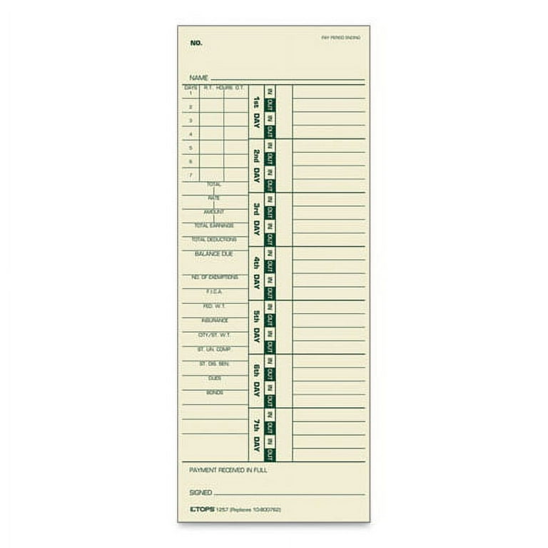 Time Clock Cards, Replacement for 10-800762, Two Sides, 3.5 x 9, 500/Box Time Clock Cards, Replacement for 10-800762, Two Sides, 3.5 x 9, 500/Box