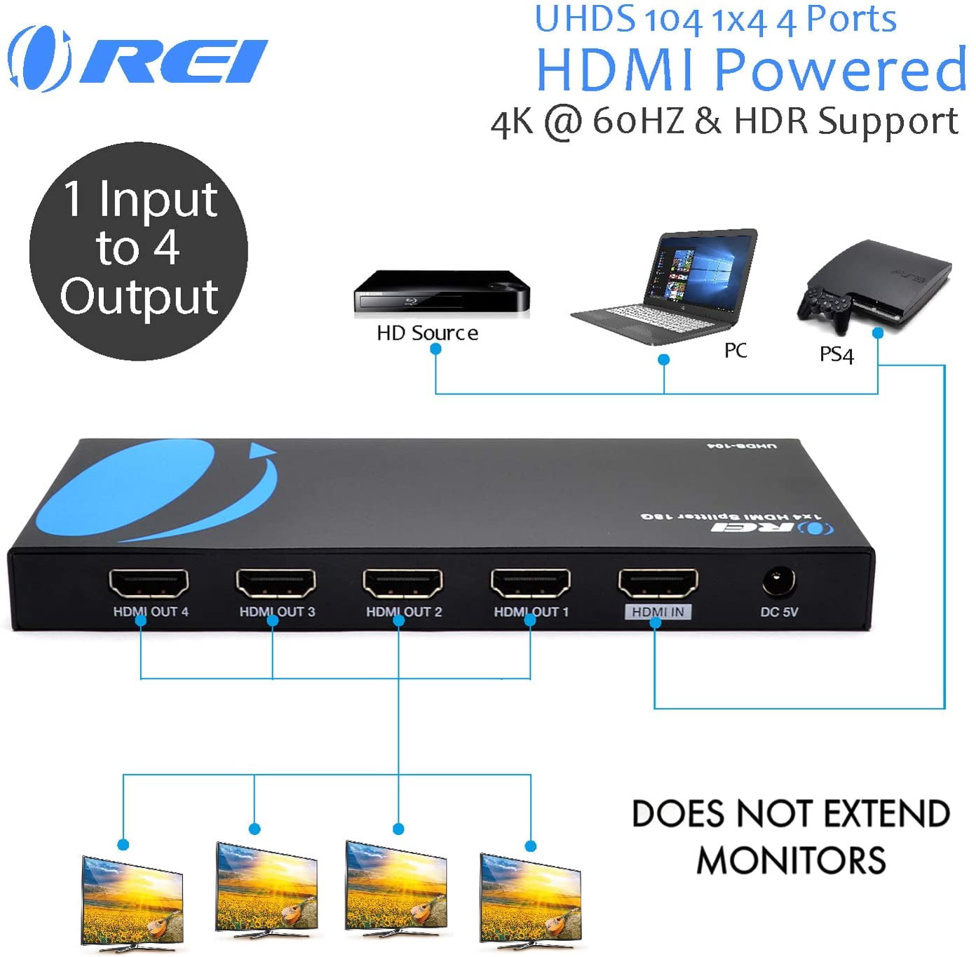 Orei UltraHD 4K @ 60 Hz 1 X 4 HDMI 