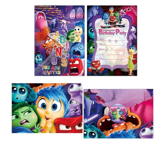12Pcs Inside Out Cartoon Theme Birthday Party Invitation Cards for Kids,12 Stickers & 12 Envelopes.