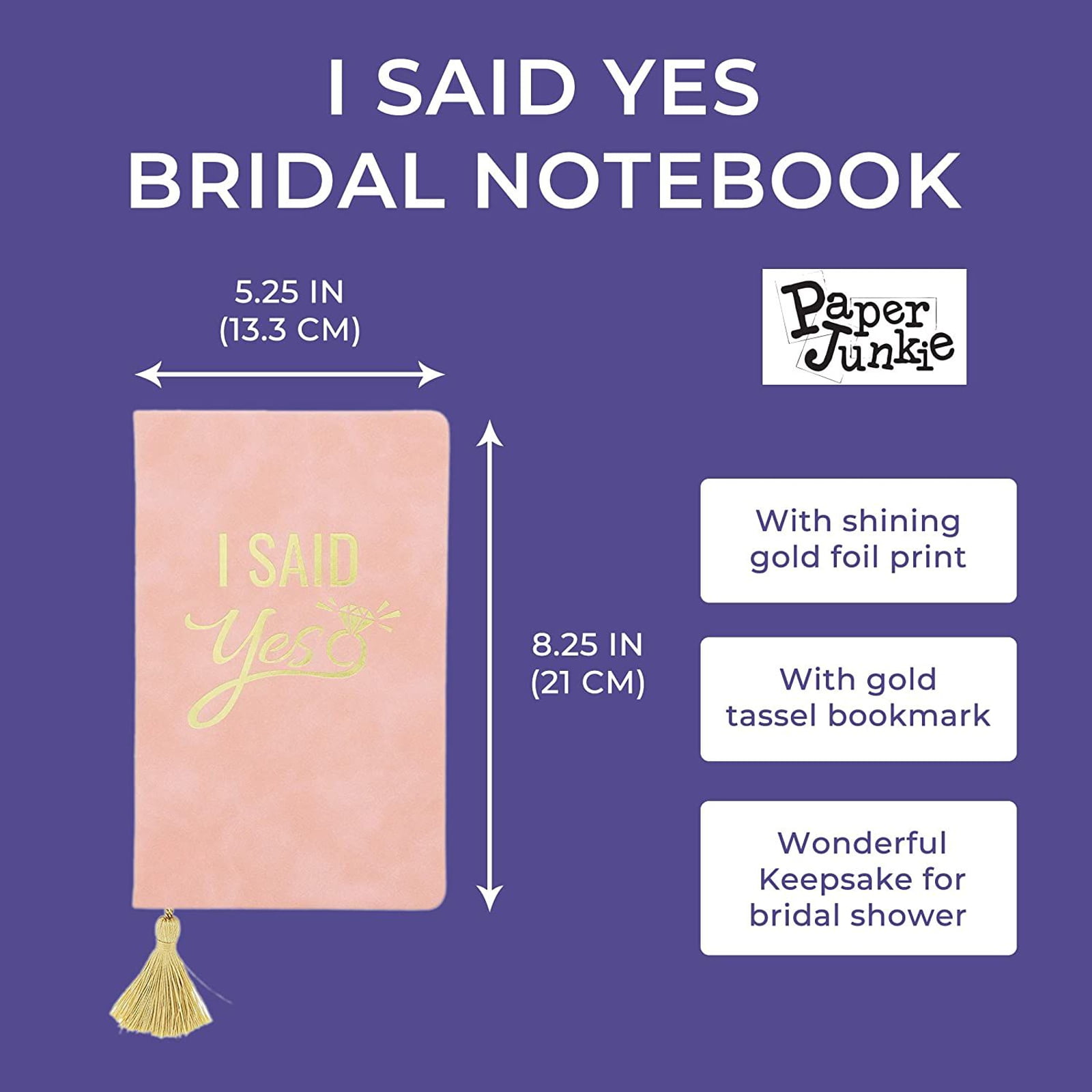 I Said Yes Notebook Wedding Planner Gold Foil Leather Cover Tassel Bookmark Pink 