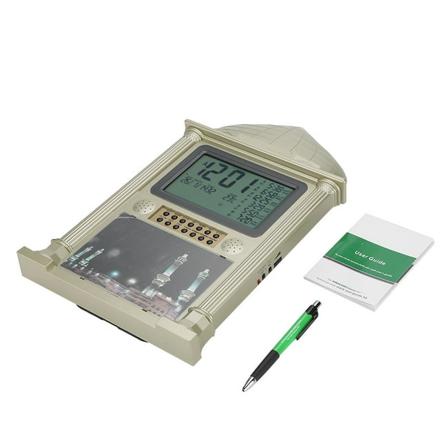 1Pcs Plastic Islamic Prayer Digital Calender Time Display Alarm Wall Clock(golden)