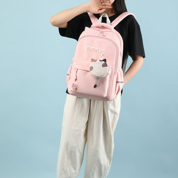 Mochila de nailon para campus, bolso de hombro de dibujos animados duradero, regalos para niños (rosa)