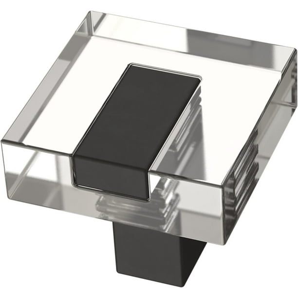 Brainerd 11/4" Square Modern Knob Matte Black and Clear Acrylic