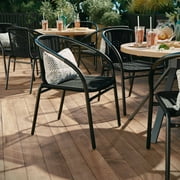 BizChair Lila Indoor/Outdoor Stacking Rattan Patio Chairs, Set of 2, Beige