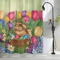 thumbnail image 2 of Easter Rabbit Eggs Small Stall Shower Curtain, Waterproof Shower Curtains for Bathroom, Spring Tulips Floral Green Leaves Pastoral Washable Fabric Bath Curtain for Bathtub with Hooks 36x72 Inches, 2 of 9