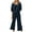 Black, variant on Brilliant Two Piece Sets Women Clothing With Pockets Fall Outfits for Women Women's Solid Color Three-Quarter Sleeve Collar Cropped Top Casual Long Pants Suit Set Brown XXL