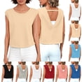 thumbnail image 1 of Brqkzdu Womens Summer Tops Crew Neck Loose Fit Cap Sleeve Backless Shirt Lightweight Breathable Business Work Tanks, 1 of 8