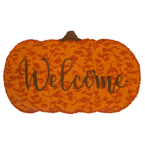 Pumpkin Fall Coir Doormat Natural Fiber Outdoor 18" x 30