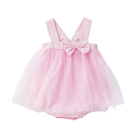

Toddler Baby Girls Climbing Clothes Summer Bow Sling Crawling Suit Solid Color Casual Going Out For 6-9 Months