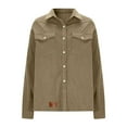 thumbnail image 4 of BRGZLK Corduroy Button Down Shirts for Women Solid Color Casual Long Sleeve Turn Down Collar Stitching Open Front Trendy Cozy Tops Khaki M, 4 of 5
