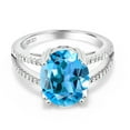 thumbnail image 2 of Gem Stone King 5.48 Cttw Swiss Blue Topaz Ring for Women | 925 Sterling Silver | Oval 12X10MM | Gemstone November Birthstone | Available in Size 5, 6, 7, 8, 9, 2 of 4