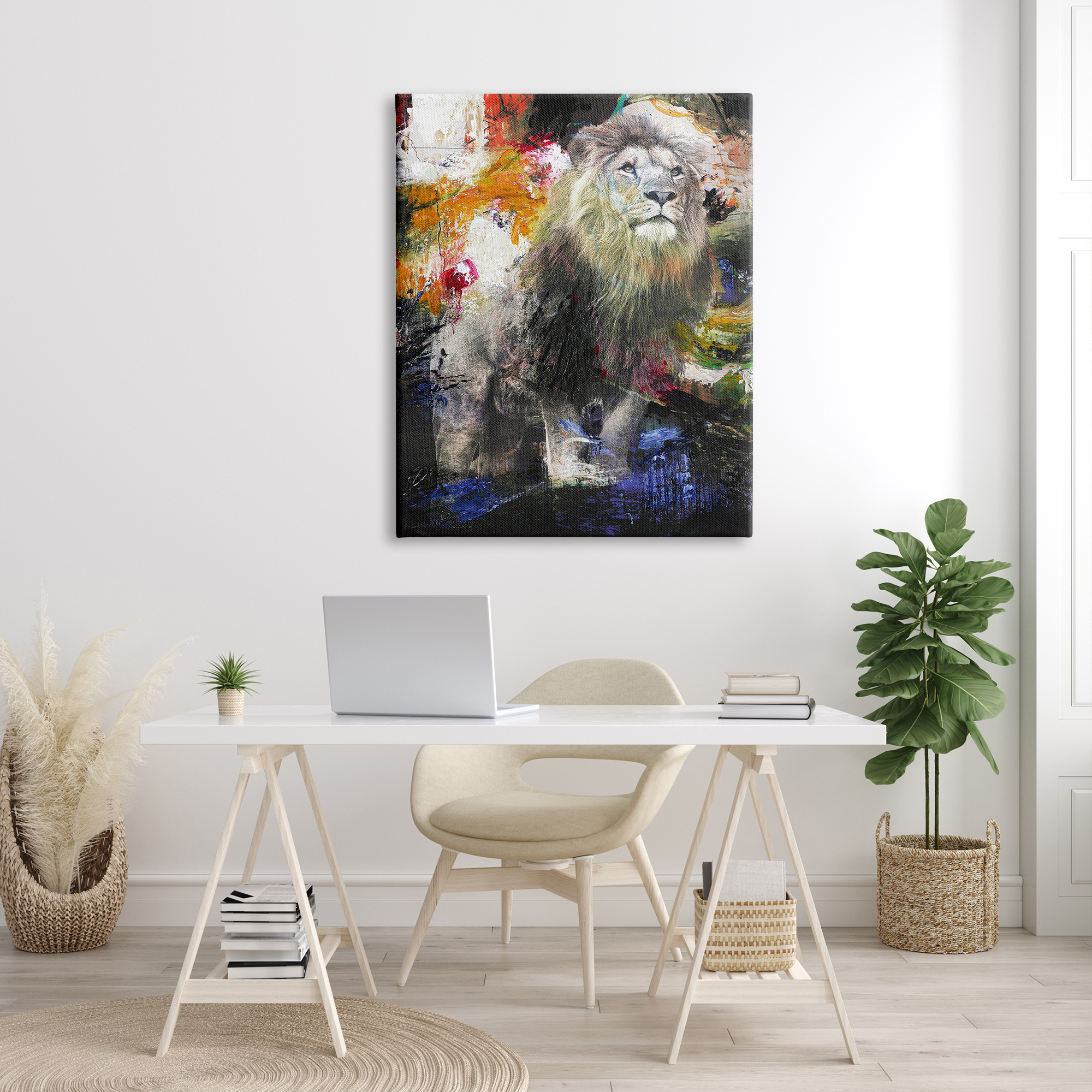 Stupell Industries King Lion Safari Animal Prowl Abstract Paint Movement Animals & Insects Painting Gallery Wrapped Canvas Print Wall Art, 36 x 48