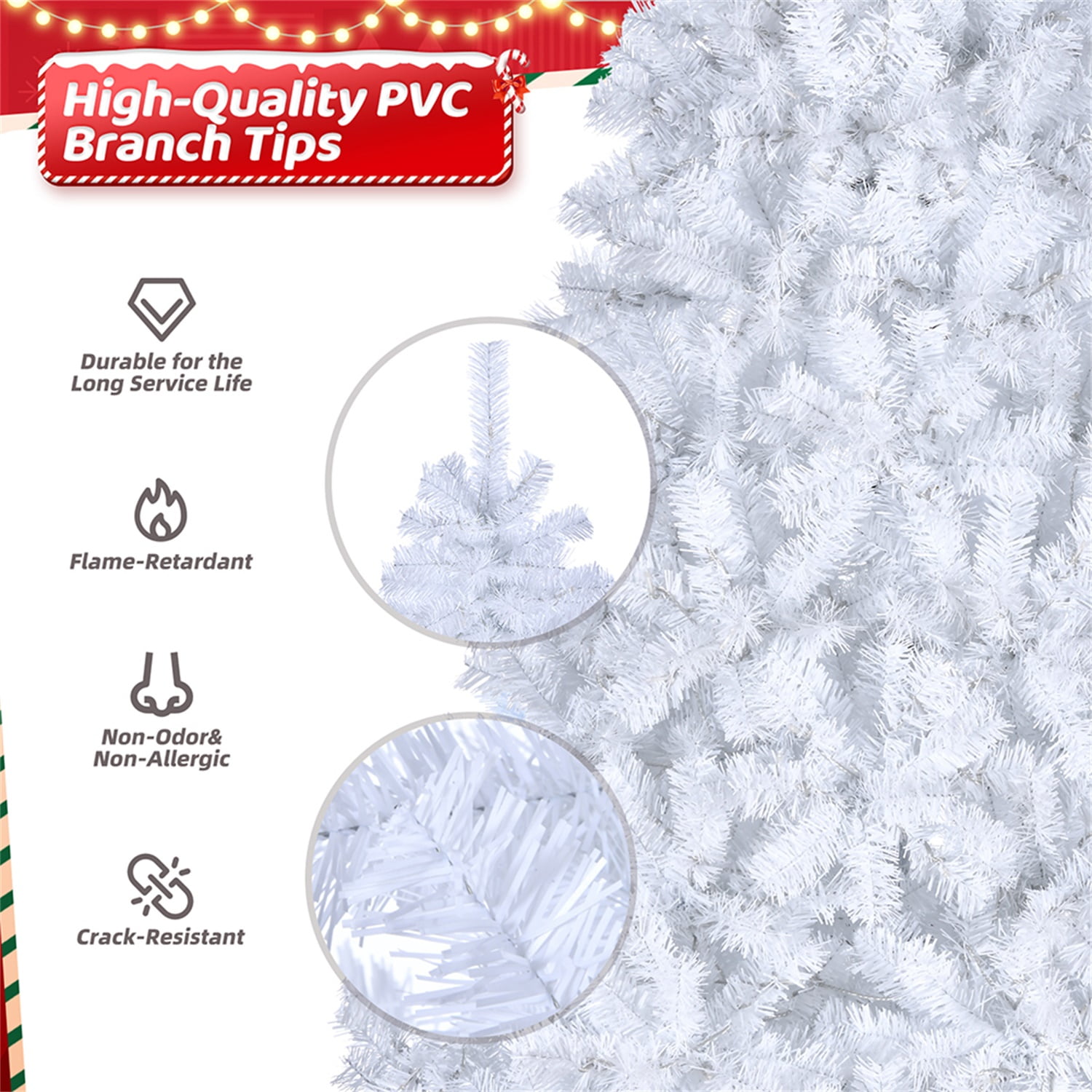 Kepooman 7ft 1346 Branches PVC Artificial Christmas Tree with 500 Lights Cool Color 8 Modes, White Kepooman 7ft 1346 Branches PVC Artificial Christmas Tree with 500 Lights Cool Color 8 Modes, White