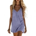 thumbnail image 2 of Smsaxvxz Women's Summer Cotton Line Dresses Fashion Solid V Neck Spaghetti Strap Sundress Casual Loose Mini Dress Purple S, 2 of 8