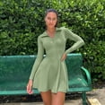 thumbnail image 5 of OQQ Womens Dress Casual Long Sleeve Elastic Simple A-Line Zipper Mini Dress, 5 of 6