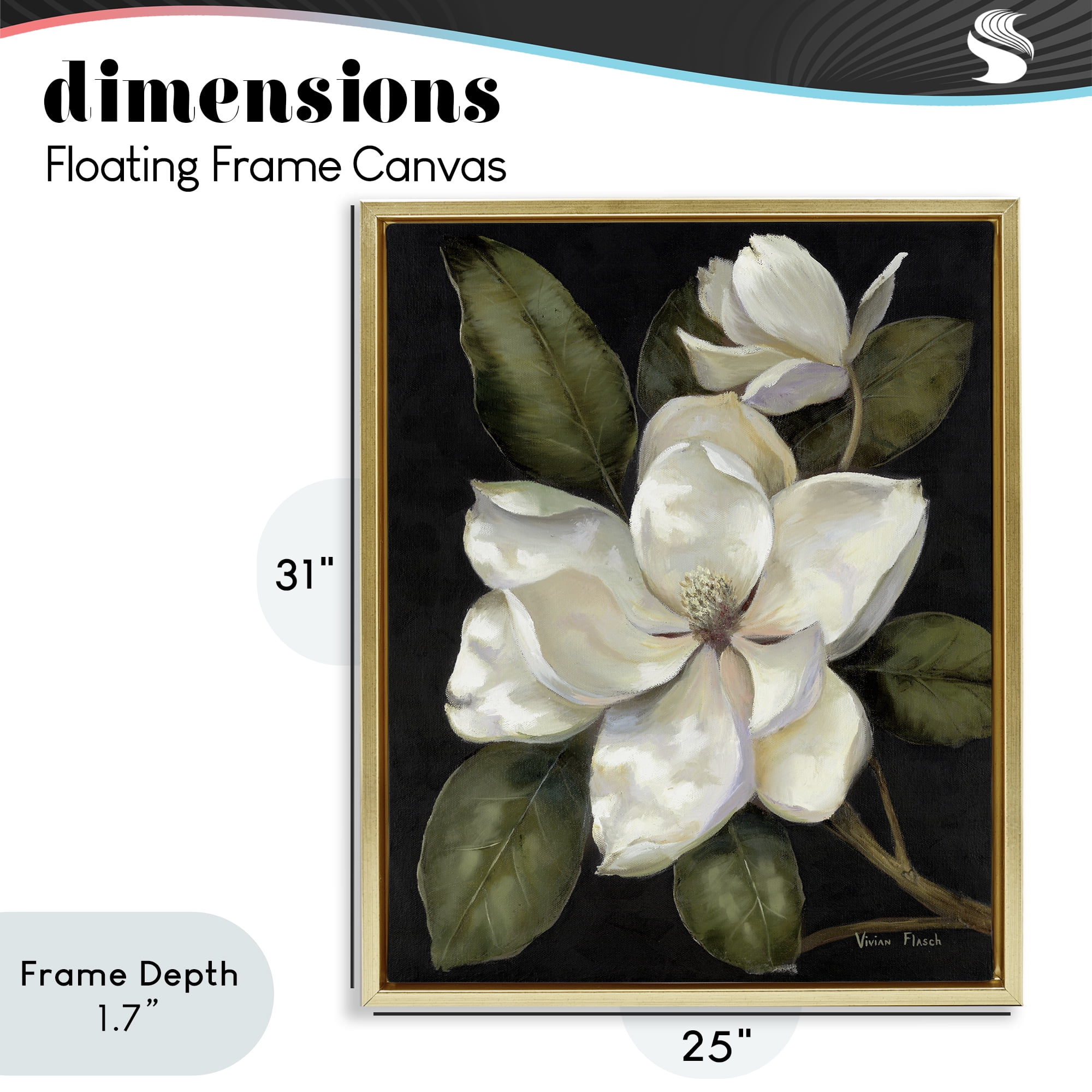 Stupell Industries Blooming Magnolia Buds Gold Framed Floater Canvas Wall Art, design by Nan