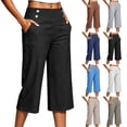 thumbnail image 5 of Linen Capri Pants Women 2026 Spring Summer Casual Lightweight Petite Elastic Waist Straight Leg Capris with Pockets Black 2XL, 5 of 7
