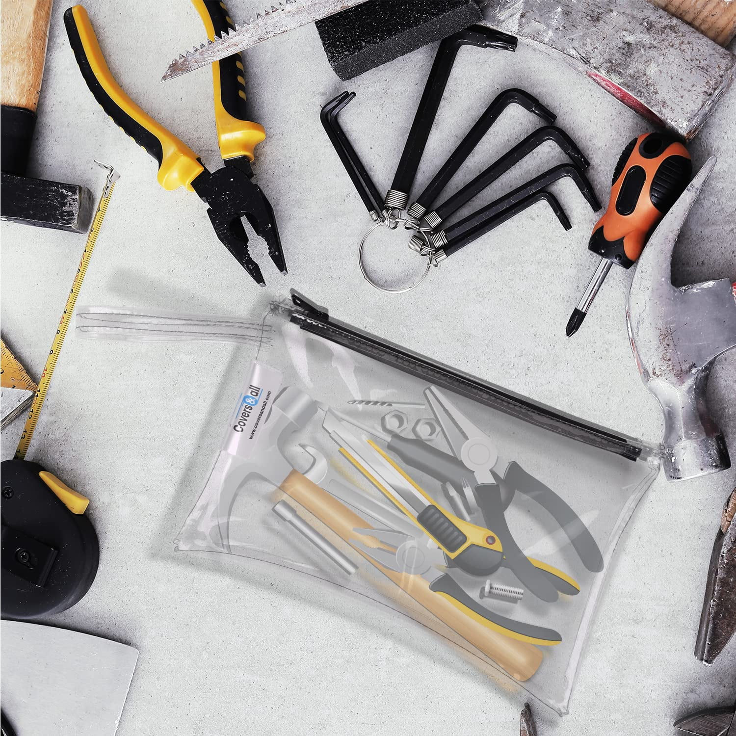 Clear Vinyl Zippered Tool Bag, Heavy-Duty Waterproof Organizer Pouch for Tools & Makeup Storage (Pack of 5)