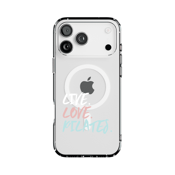 DistinctInk Hybrid Clear Case Compatible with MagSafe for iPhone 17 Pro Max- Live Love Pilates Inspiration