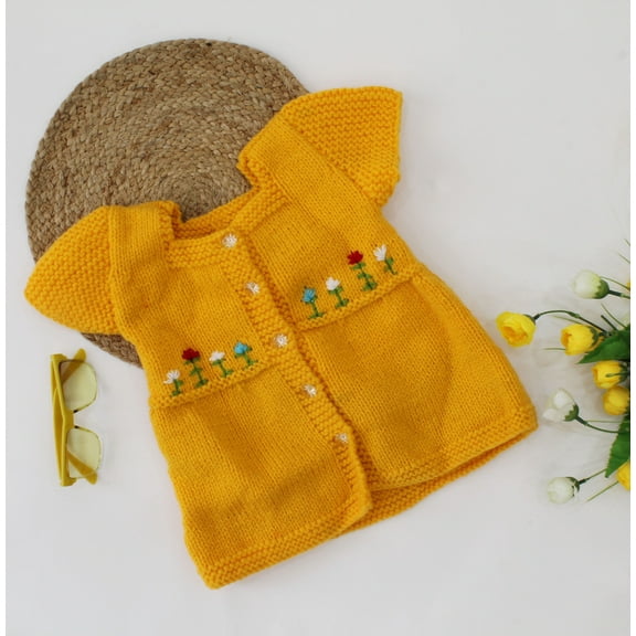 Woonie Handmade Cap Sleeves Embroidered Sweater-Yellow