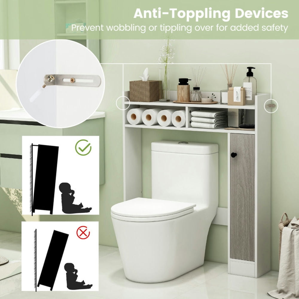 Finihen Toilet Storage Cabinet, Bathroom Cabinet Organizer, Bathroom Over the Toilet Floor Storage Organizer with Adjustable Shelves, for Bathroom, White