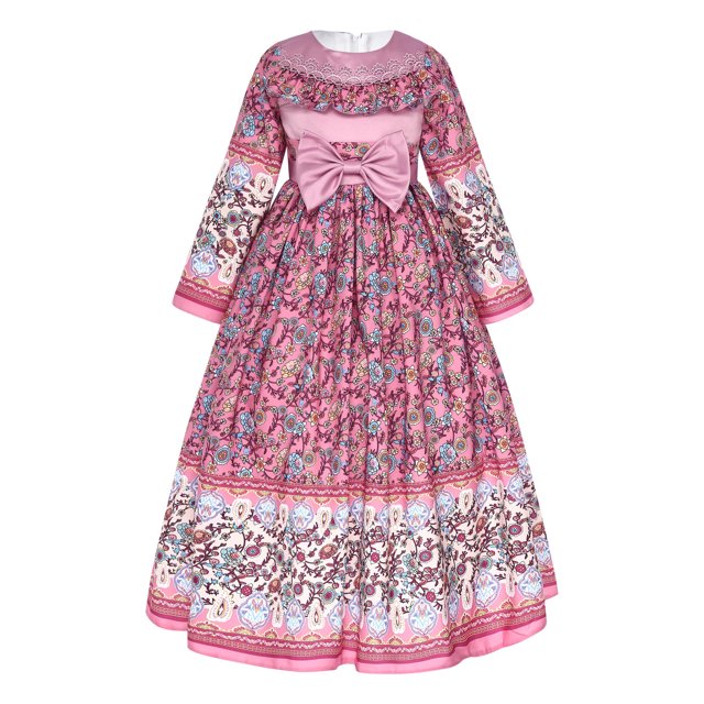 Jizyo Robe Maxi Abayas Musulmanes pour Filles une Pièce Manches Longues Robe de Prière Islamique Robe Kaftan Arabe Rose 120/5Y