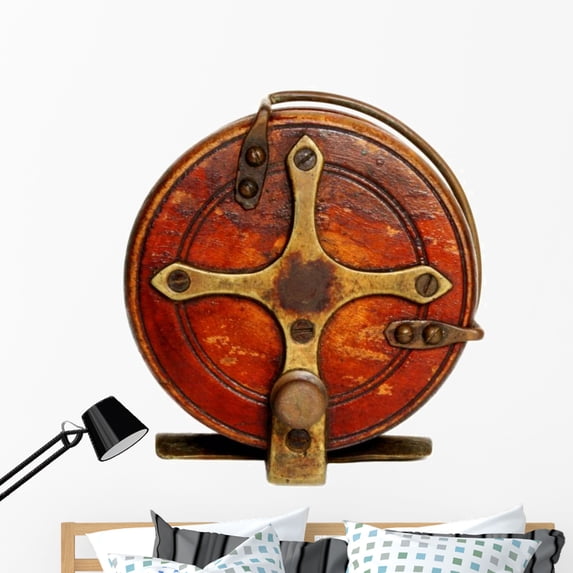 Vintage Fishing Reel Wall Decal by Wallmonkeys Peel and Stick Graphic (48 in W x 32 in H) WM236647