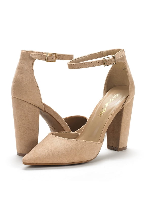 Women's Coco High Heels Chunky Block Pumps Pointed Closed Toe Ankle Strap Dress Shoes