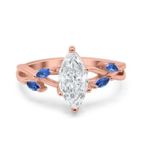 Rose Tone, Simulated Cubic Zirconia Size-7 Infinity Twist Blue Sapphire Marquise Art Deco Engagement Wedding Bridal Ring 925 Sterling Silver