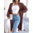 thumbnail image 6 of Women's Brown Open-Front Knit Cardigan, Solid Color Long Sleeve, Soft Warm Acrylic Fiber Sweater Coat, Size M, 6 of 8