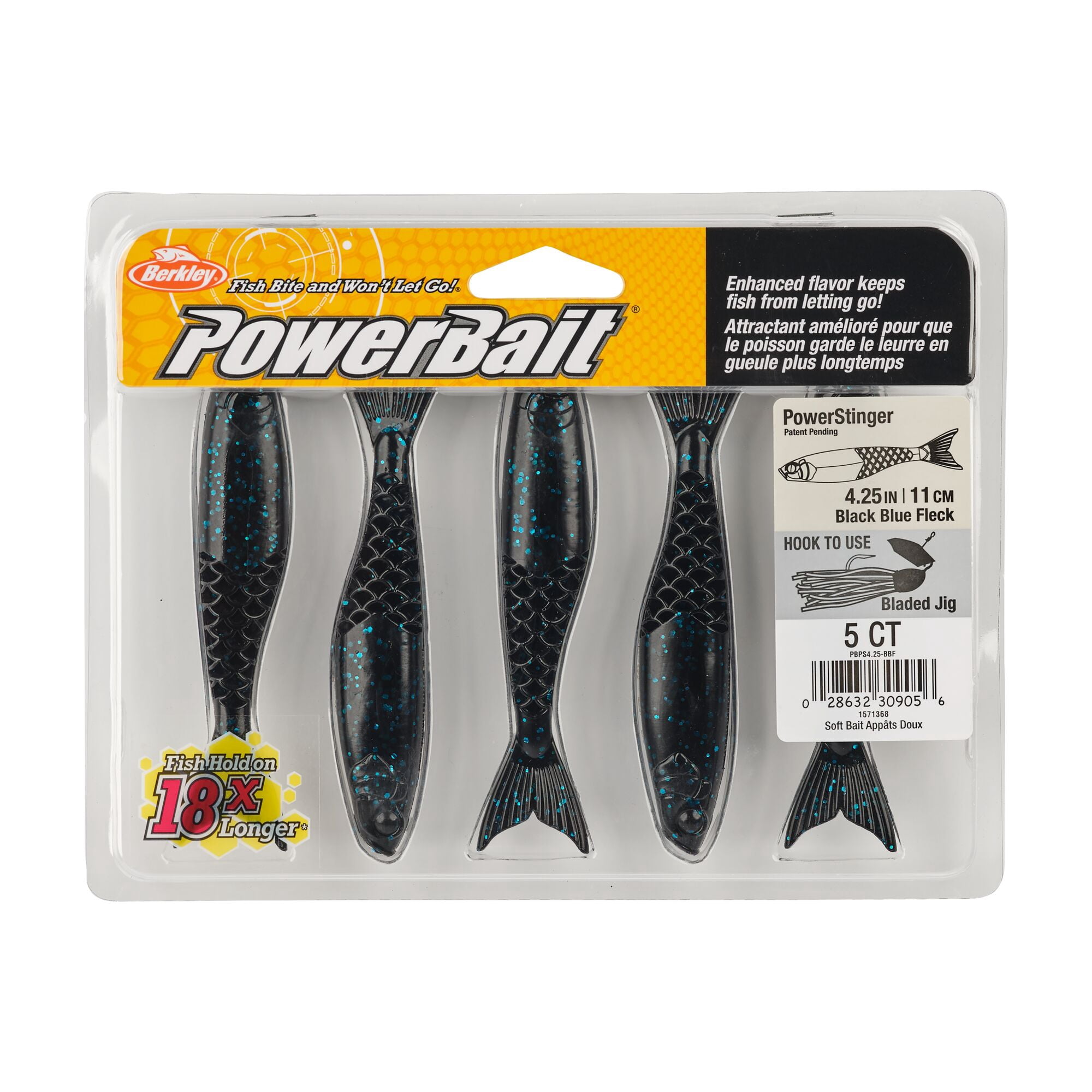 Berkley PowerBait® PowerStinger, 4.5 in, Minnows, Black Blue Fleck (5 Count)