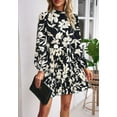 thumbnail image 5 of High Neck Floral Print Pleated Dress for Women Above Knee Length Black Medium, 5 of 5