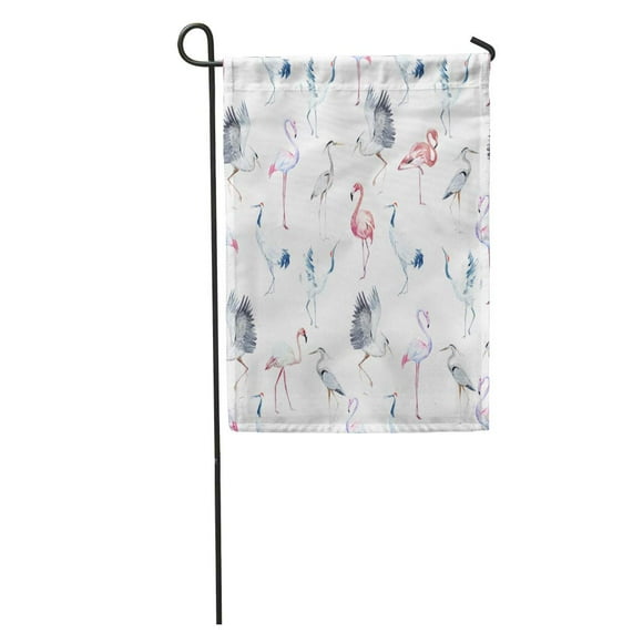 NUDECOR Watercolor Water Color Pattern Birds Pink Flamingo White Crane Stork and Gray Heron Painting Garden Flag Decorative Flag House Banner 12x18 inch