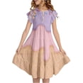 thumbnail image 2 of ZHOGXU Toddler Kids Girls Summer Dress Short Sleeve Round Neck Ice Cream Printed Flowy Lightweight Fashion Dresses For Casual Daily Wear,Purple,6-7 Years, 2 of 5