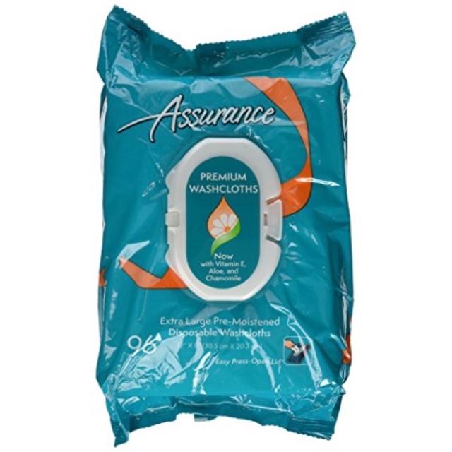 Assurance Premium Extra Large Pre Moistened Disposable Washcloths Easy Press Open Lid 96ct 2 Packs 192ct Total Walmart Com Walmart Com