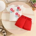 thumbnail image 5 of Girls Summer Outfits 2 Piece Floral Print Crew Neck Ruffles Short Sleeve T Shirt And Shorts Daily Wear Girls' Clothing Sets Red 6 Months-9 Months, 5 of 9