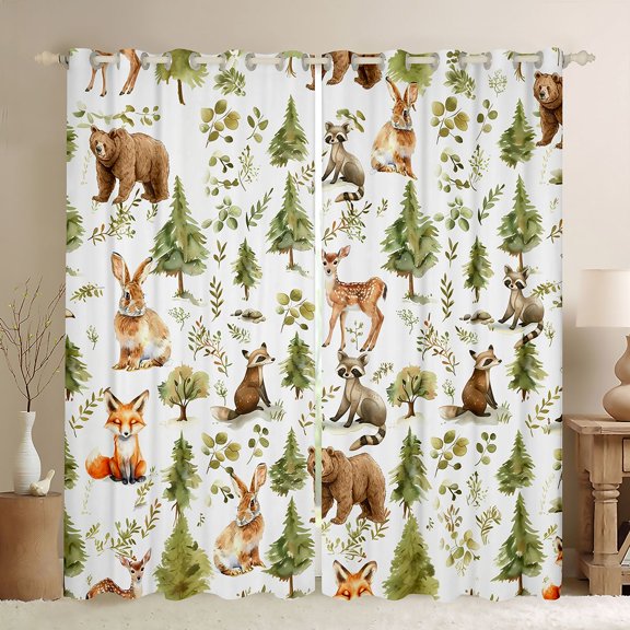 Manfei Bear Rabbit Fox Black Out Curtains for Children Teens,Jungle Animal Curtains Pack of 2 (42x63 Each),Woodland Wildlife Bedroom Curtains,Breathable Home Decor