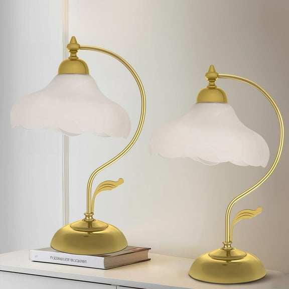 17.32in Gold Metal Table Lamps with Glass Petal Shade Vintage Flower Night Lamps