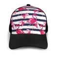 thumbnail image 3 of Yiaed Dark Blue Stripes and Flamingos Print Baseball Cap Dad Hat Polo Style Plain Blank Adjustable Size, 3 of 5