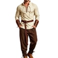 thumbnail image 3 of LEKWK Renaissance Costume Men Medieval Costume Lace-Up V-Neck Pirate Shirt Pants with Vintage Belt and Arm Guards for Halloween Cosplay, 3 of 7