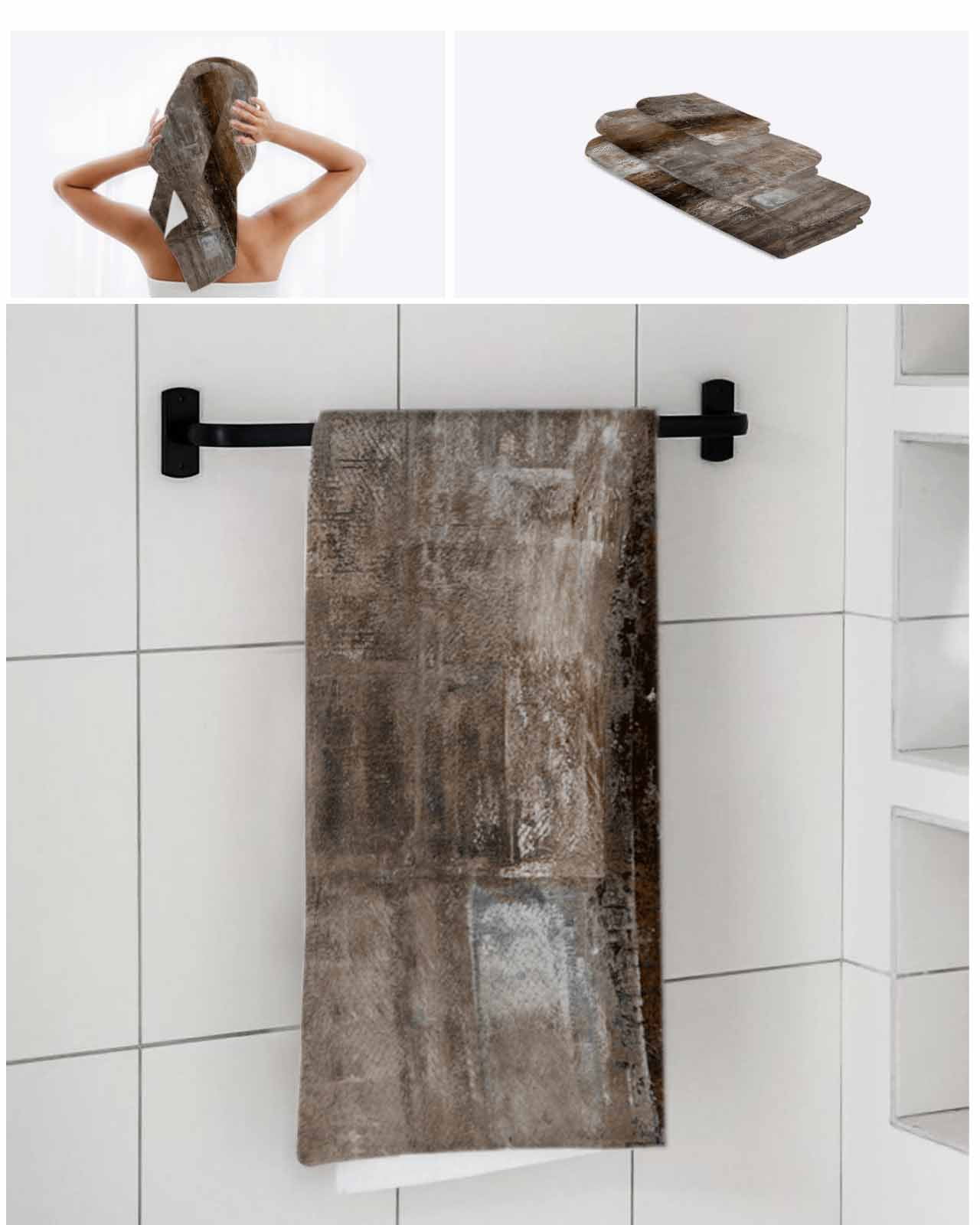 Brown Bath Towels for Bathroom Set,Luxury Microfiber Towels Gifts for Women,Beach Kitchen Hand Hair Face Towel and Dish Washcloth,Retro Oil Painting Modern Abstract Art Aesthetics Towels+Set