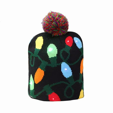 Christmas Hat, Light up Knit Beanie Cap Knitted Winter Warm Hat for Kids Adults