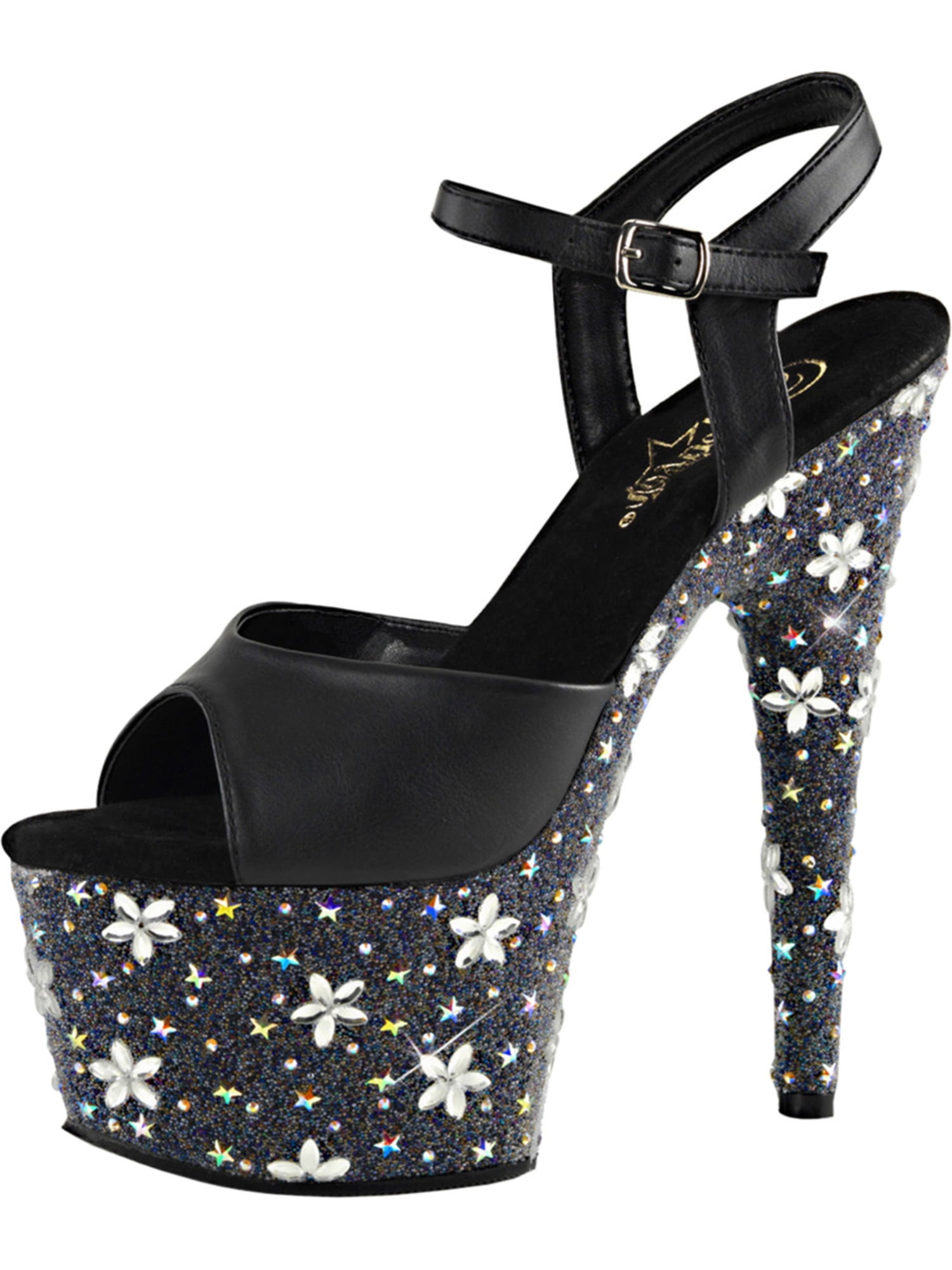 black heels with silver rhinestones